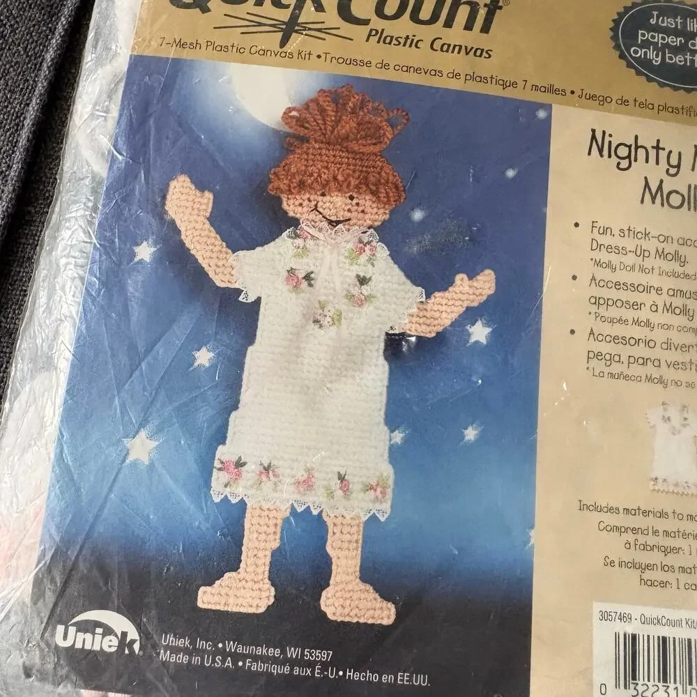 Nighty Night Dress-Up Molly Vintage Needlepoint Doll Kit by Quick Count - 1990s
